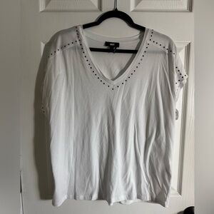 DKNY White V-Neck Studded Tee